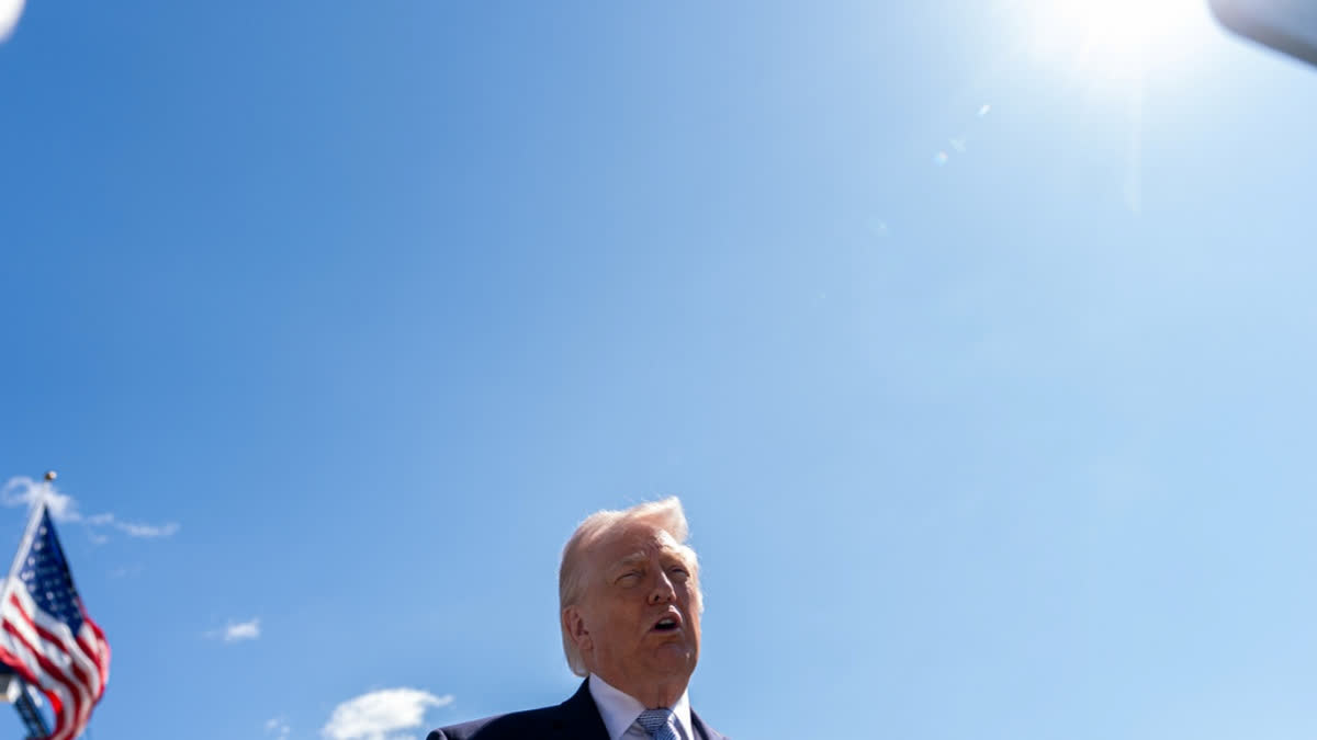 President Donald Trump speaks with reporters during the White House Easter Egg Roll on the South Lawn of the White House, Monday, April 6, 2026, in Washington.
