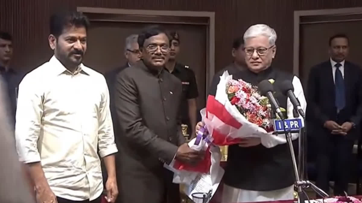 Three Congress MLAs Sworn-In As Telangana Ministers CM Revanth Reddy attends the swearing-in ceremony of Telangana Cabinet Ministers at Raj Bhavan, Hyderabad.