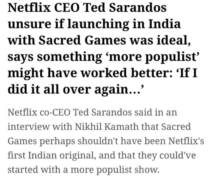 Netflix CEO Criticises Sacred Games
