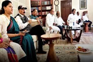 Rebel TMC MPs at the residence of Bhupendra Yadav.