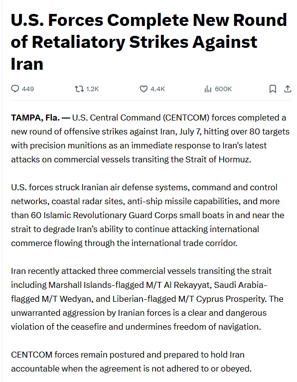 US Central Command on Iran Strike