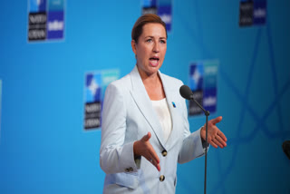 Denmark's Prime Minister Mette Frederiksen speaks as she arrives for the NATO summit in Ankara, Turkey, Wednesday, July 8, 2026.