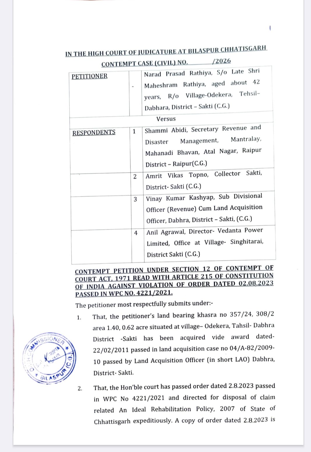 Contempt petition filed in court