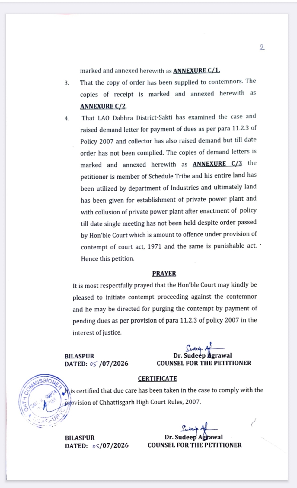 Contempt petition filed in court