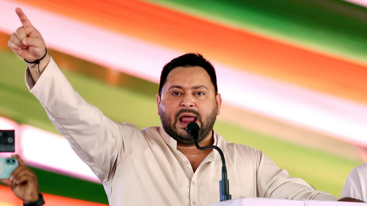 Leader of Opposition in Bihar Assembly and RJD leader Tejashwi Yadav during the Voter Adhikar Rally