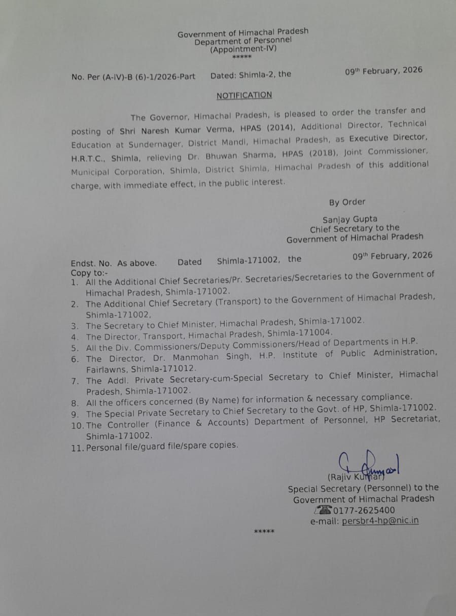 Four HAS officers transferred in Himachal