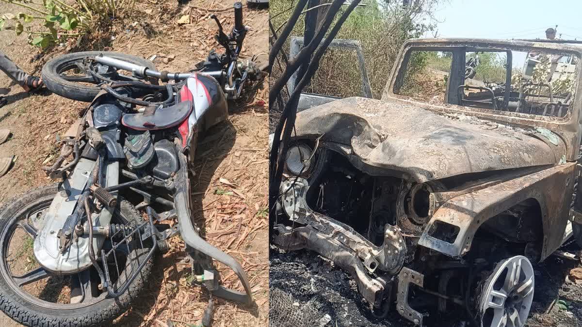 बाइक और थार की टक्कर