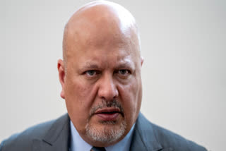 FILE - Karim Khan, Prosecutor of the International Criminal Court, looks up prior to a press conference in The Hague, Netherlands, July 3, 2023.