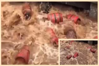 Heavy rain lashes in mumbai swept away approx 3000 cylinders in flood water Raigarh
