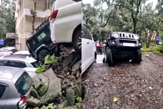 RETAINING WALL COLLAPSE OAKLAND  HEAVY RAIN HIMACHAL  SHIMLA WEATHER  VEHICLE DAMAGED IN LANDSLIDE SHIMLA