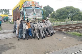 SAGAR TRUCK STUCK ON RAILWAY TRACK