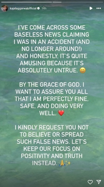 Actress Kajal Aggarwal Instagram Story