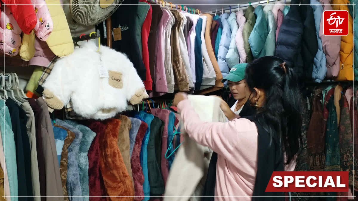 Bhutiya Market in Guwahati for the sale of various types of winter clothes
