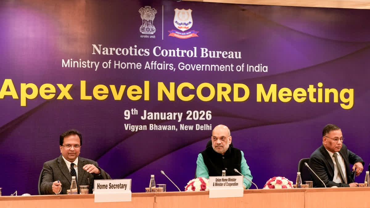 Amit Shah Announces Three-Year Nationwide Campaign Against Drugs From March 31 Union Home Minister Amit Shah, centre, Home Secretary Govind Mohan, left, and others during the 9th Apex-Level Meeting of the Narco-Coordination Centre (NCORD), in New Delhi, Friday, Jan. 9, 2026.