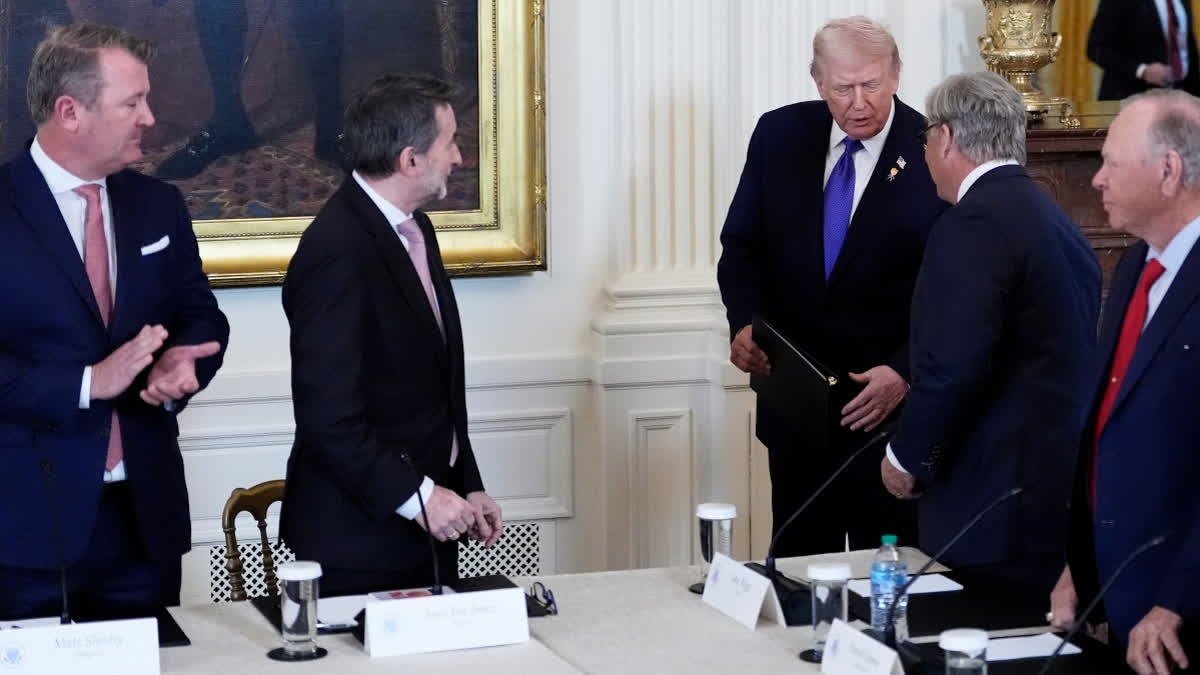 President Donald Trump in a meeting with oil executives in the East Room of the White House, Friday, Jan. 9, 2026, in Washington.