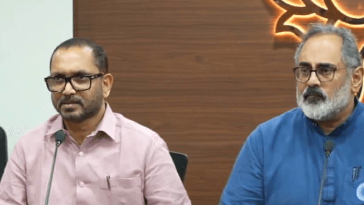 BJP leader K Surendra and party's Kerala unit president Rajeev Chandrasekhar at a press conference in Thiruvananthapuram on Saturday.