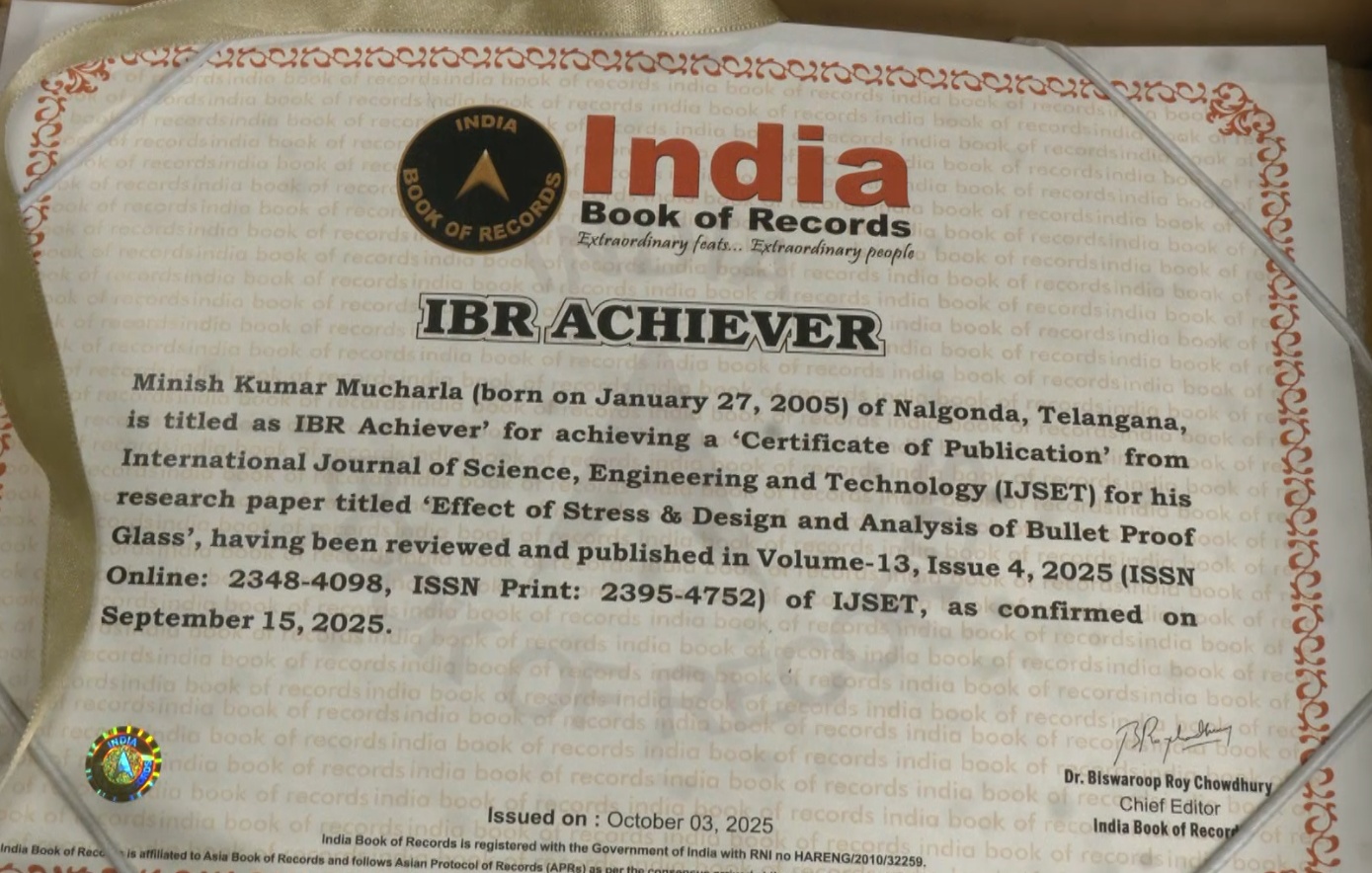 Minish Kumar received IBR Achiever recognition from India Book of Records