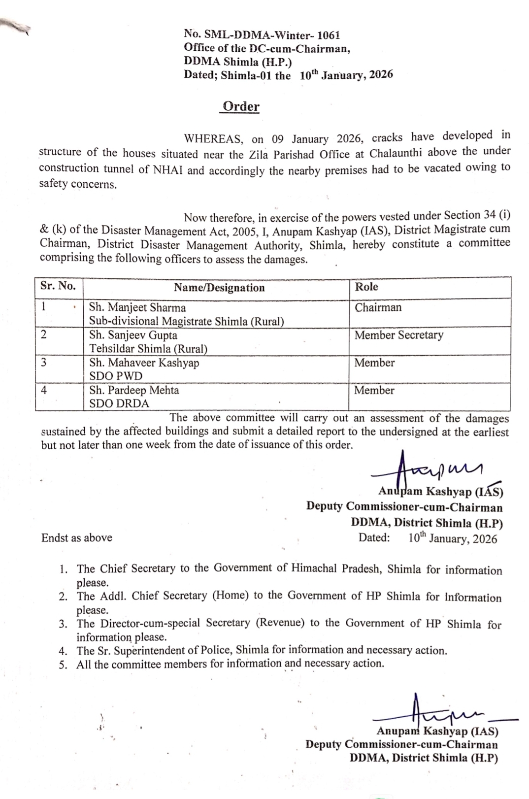 Shimla Chalaunthi Tunnel collapsed