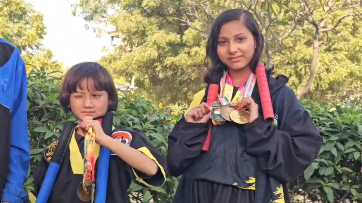 Two sisters from Nuh Zia Khan and Zoya Khan won the gold medal in the national level nunchaku competition held in Kanpur