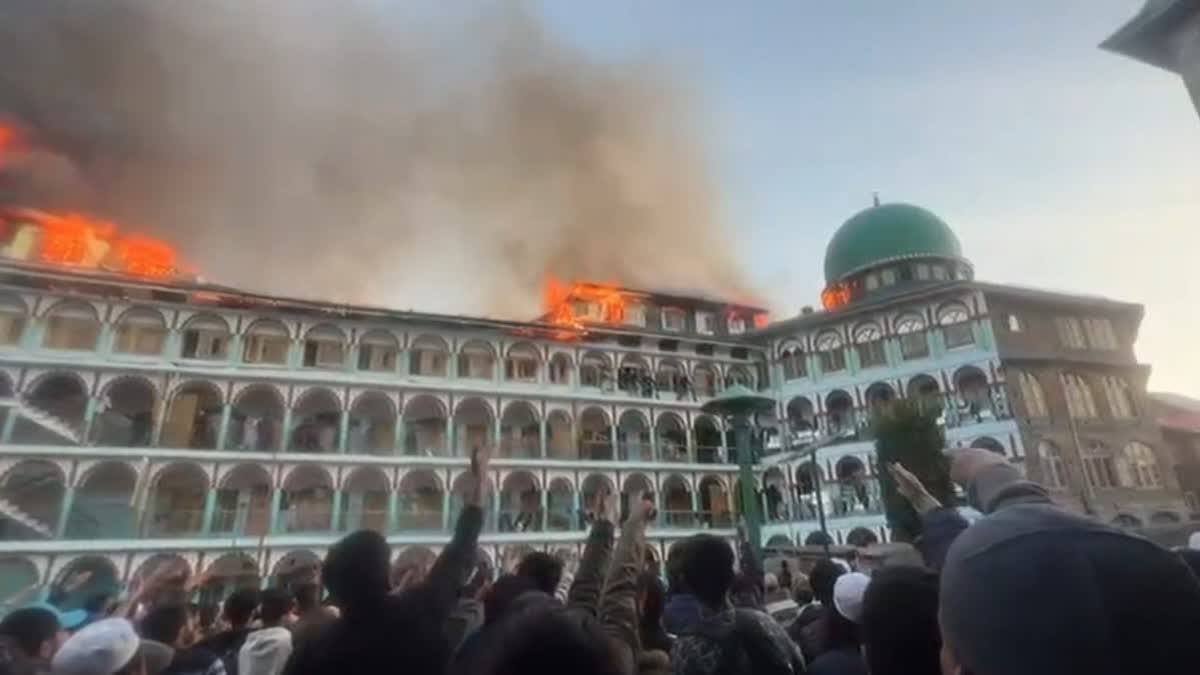 A fireman was injured after massive fire broke out at Jamia Arabia Ashraful Uloom in Hyderpora area of Srinagar on Friday.