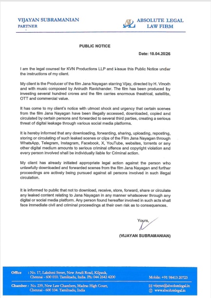 Jana Nayagan Makers Issue Legal Warning