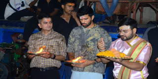 India's Cricket team all-rounder Washington Sundar  Attends Ganga Aarti In Uttar Pradesh's Varanasi.