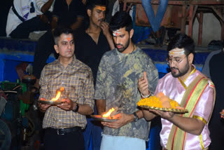 India's Cricket team all-rounder Washington Sundar  Attends Ganga Aarti In Uttar Pradesh's Varanasi.