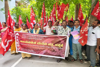 Workers from multiple sectors gathered at the Labour Department in Bengaluru on Thursday, demanding an immediate revision of minimum wages to Rs 42,000 per month.