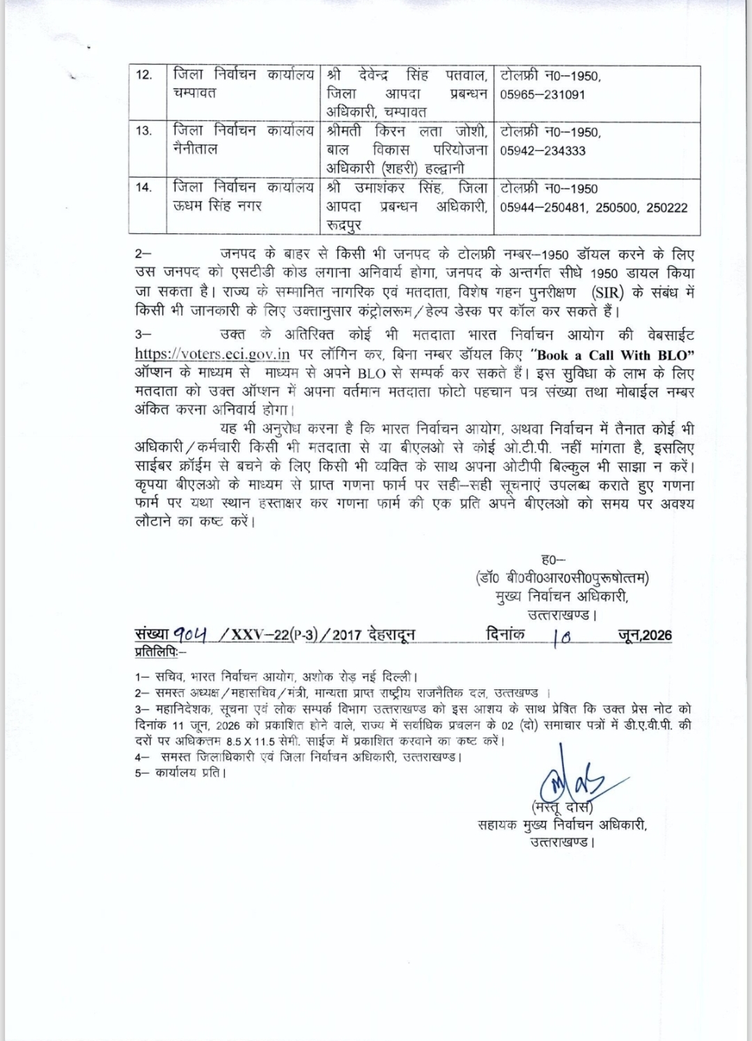 Uttarakhand SIR Help Desk