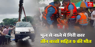 पुल से नाले में गिरी कार