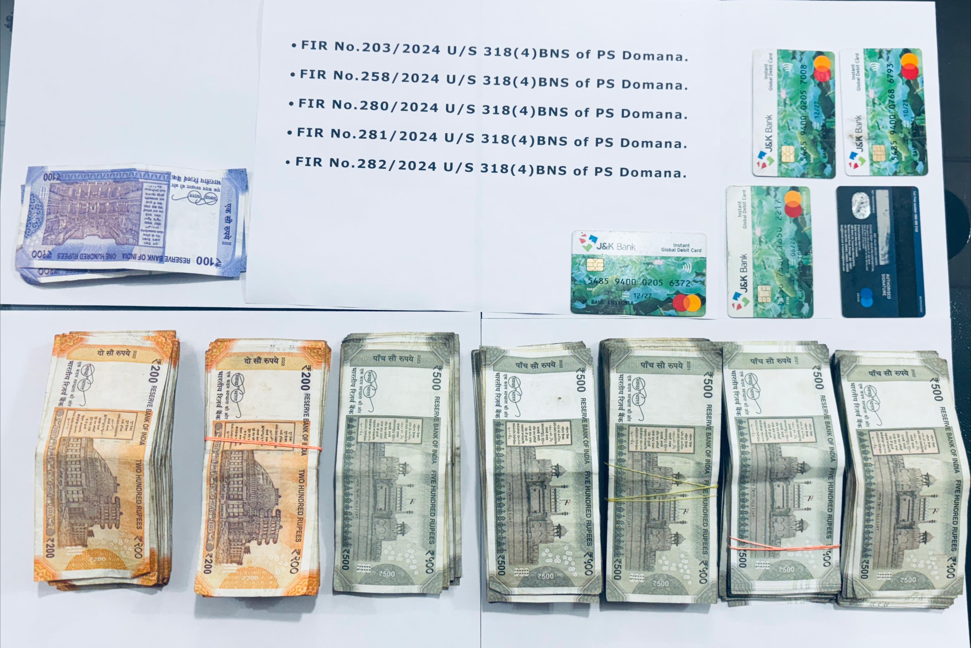 Cash and ATM cards recovered from cop in Jammu ATM fraud case