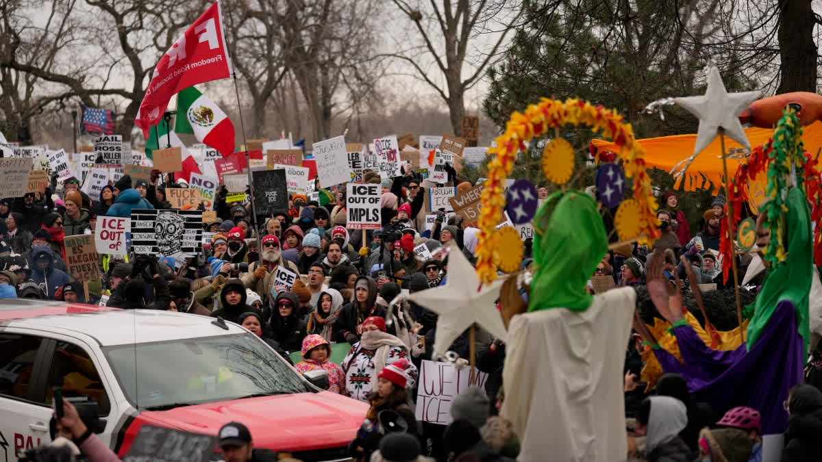 Anti-ICE Protesters Assemble Across The US After Shootings In Minneapolis And Portland, Oregon Protesters gather during a rally for Renee Good, who was fatally shot by an ICE officer earlier in the week, Saturday, Jan. 10, 2026, in Minneapolis.