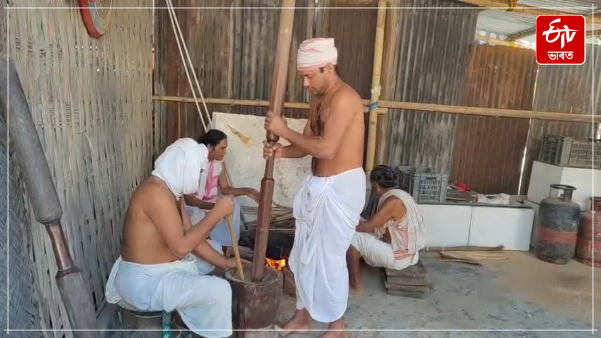 Preserving tradition, the Vaishnavas of the Satra prepared Bhogali Jalpan for Bihu