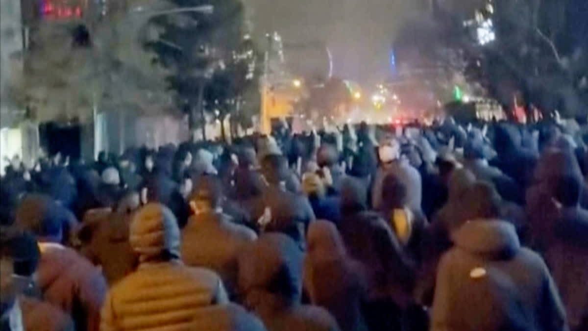 In this frame grab from footage circulating on social media from Iran showed protesters once again taking to the streets of Tehran despite an intensifying crackdown as the Islamic Republic remains cut off from the rest of the world in Tehran, Iran, Saturday Jan. 10, 2026.