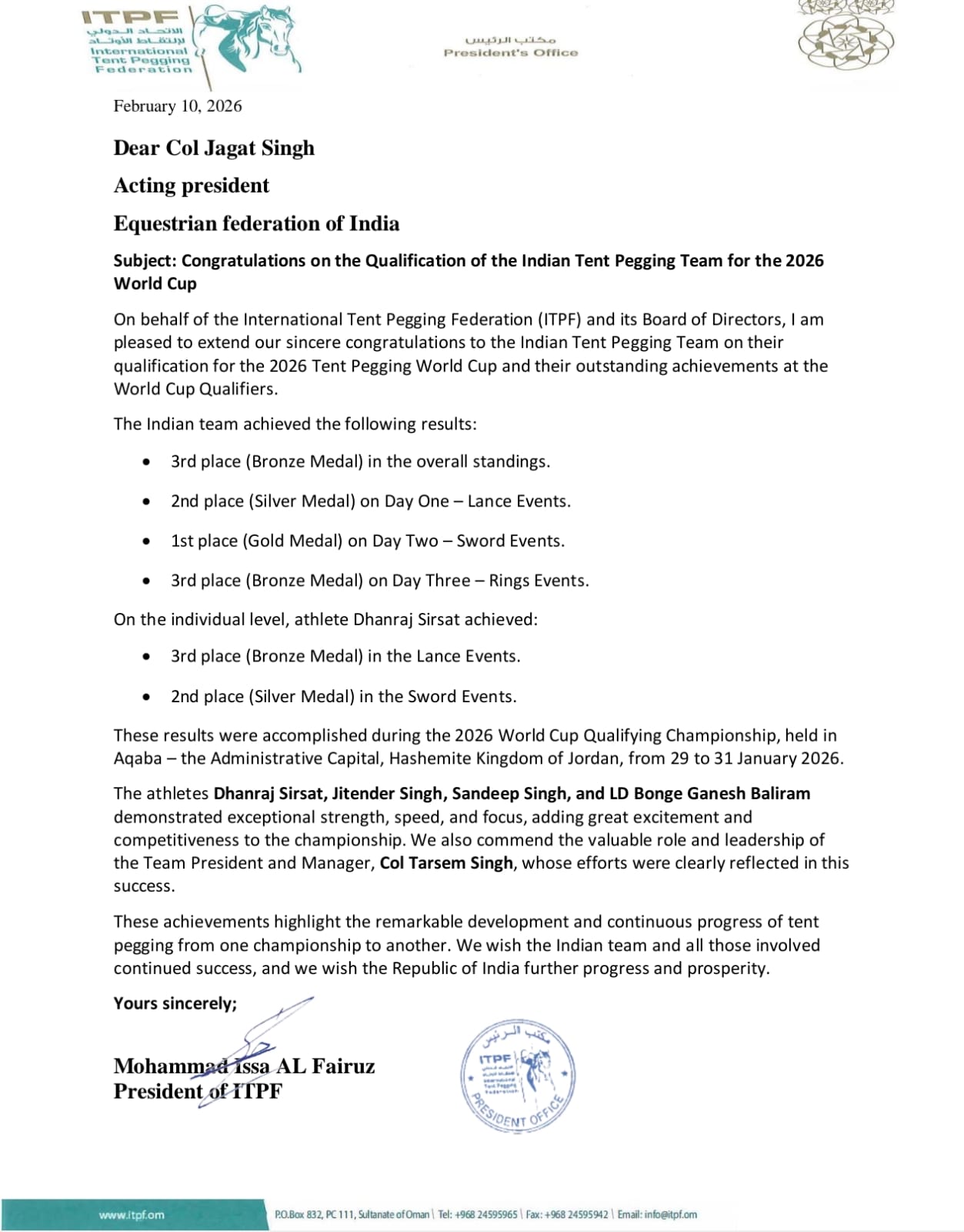 India tent pegging team qualifies for World Cup 2026