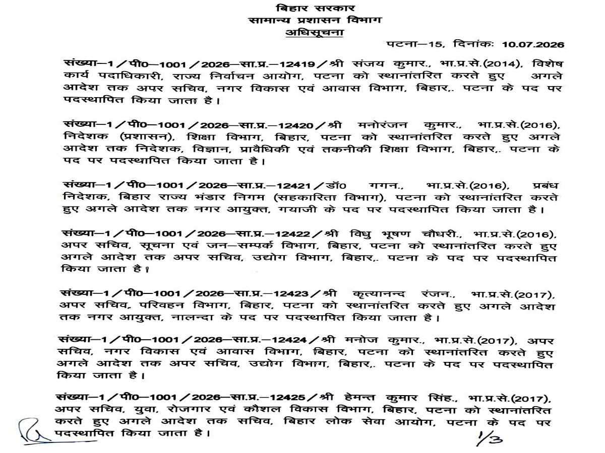 BIHAR IAS TRANSFER