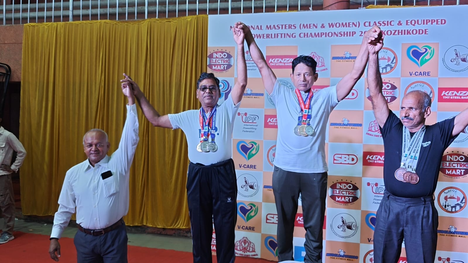 Bhagwandas Kashya(2nd from left) wins a powerlifting contest