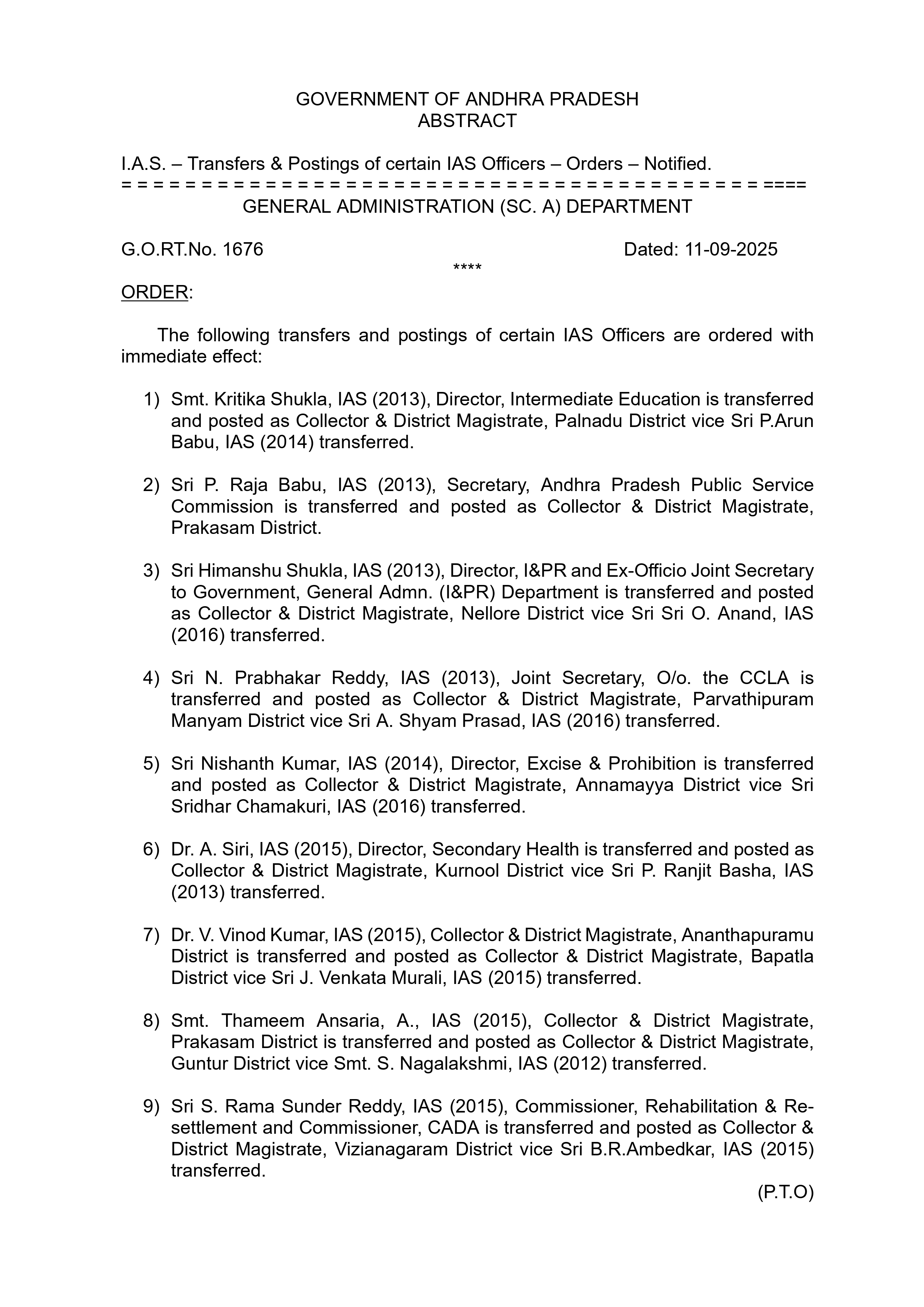 Andhra Pradesh Collectors Transfer