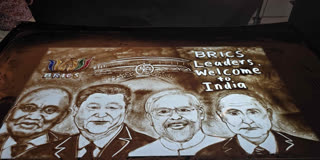 Sand Artist Manas Kumar Sahoo Creates Sand Animation To Welcome BRICS Leaders To India Sand Artist Manas Kumar Sahoo Creates Sand Animation To Welcome BRICS Leaders To India