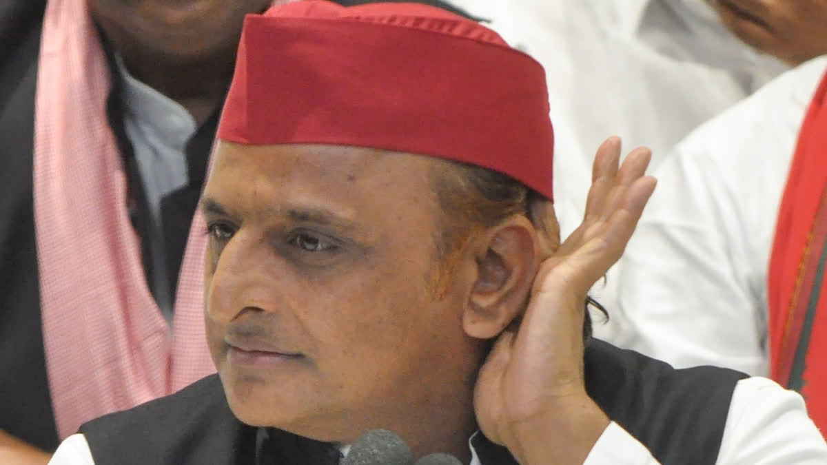 Samajwadi Party President Akhilesh Yadav addresses a press conference at the party office in Lucknow on Thursday, October 09, 2025.