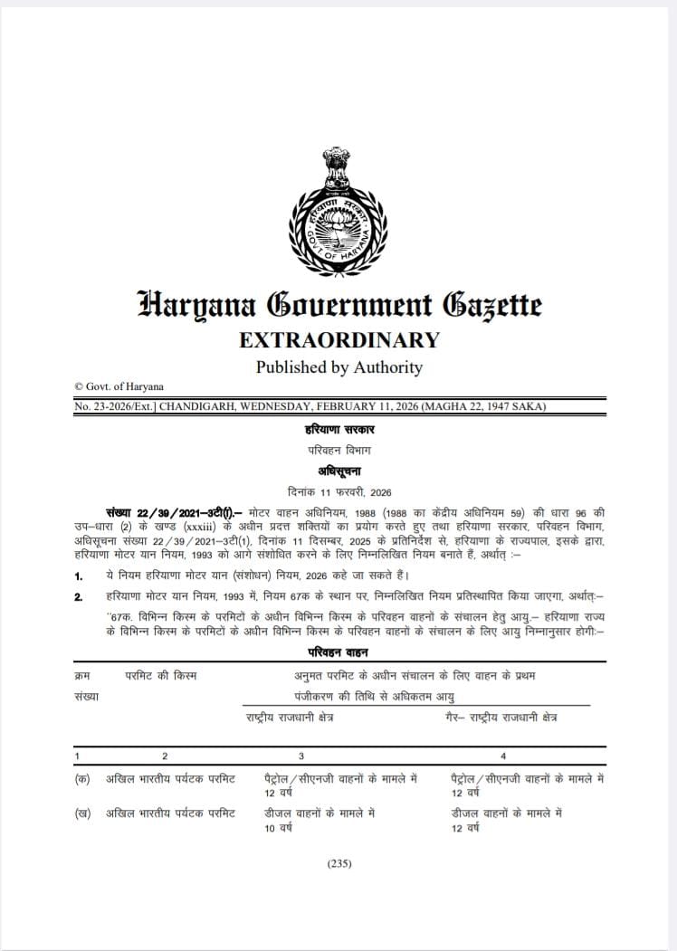 Haryana Transport Department New Rules for Vehicles in NCR and Non NCR Region