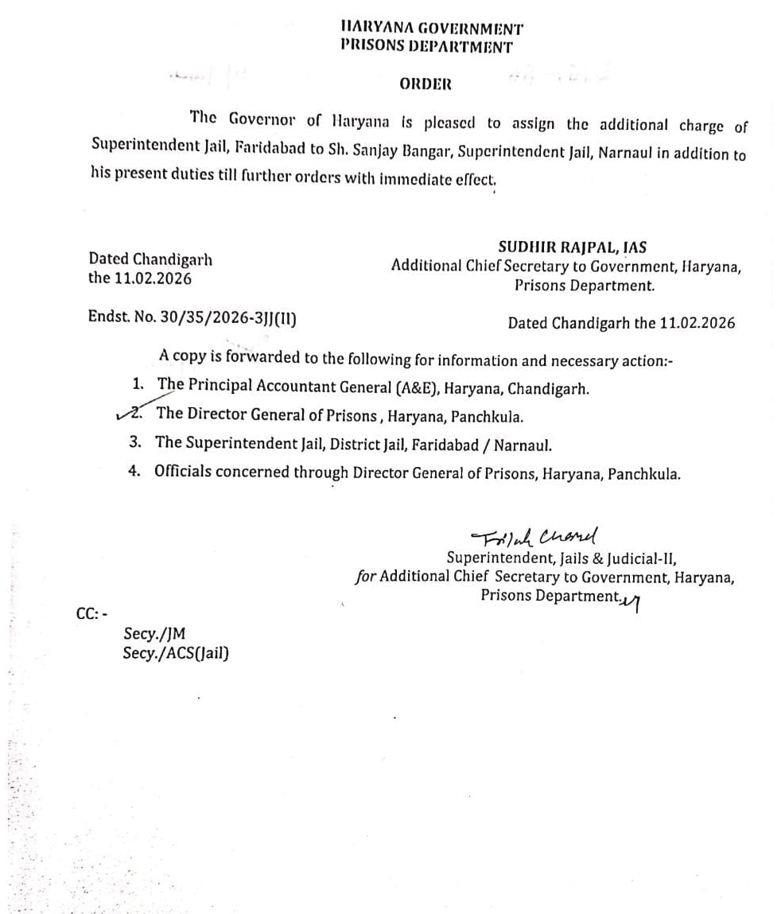 Faridabad Neemka Jail Superintendent Harendra and DSP Security Jail Sachin suspended in murder Case of Abdul Rehman