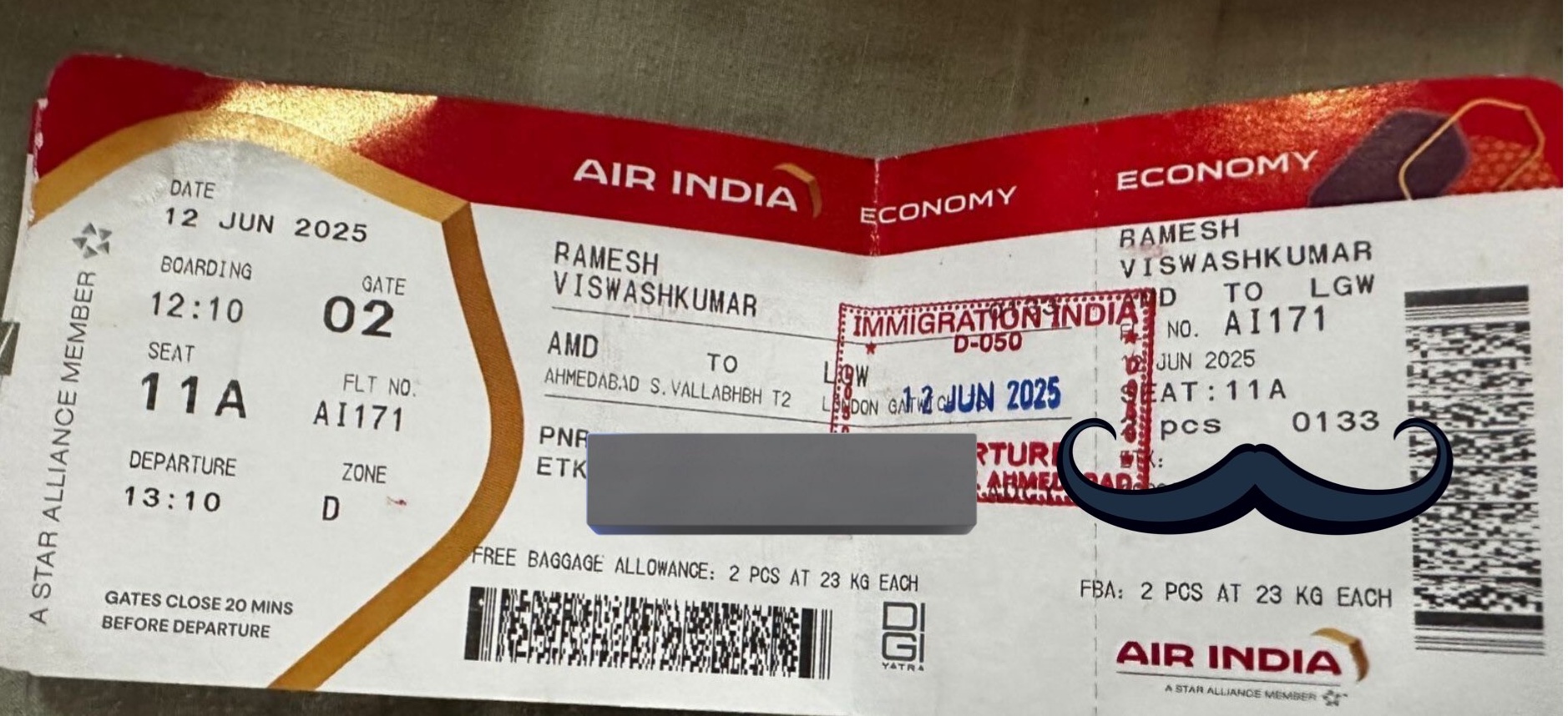 Boarding pass of the survivor.