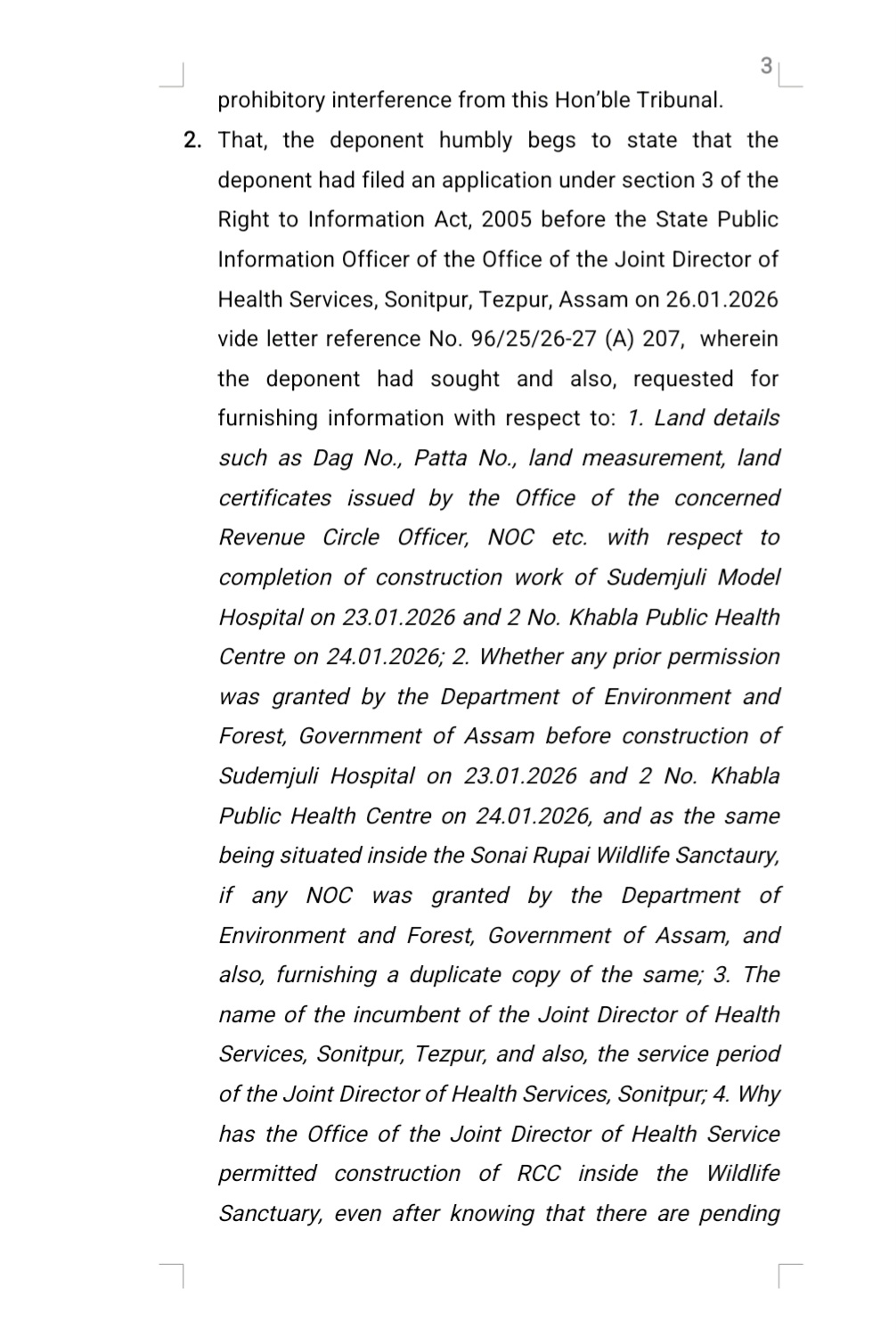 Additional Affidavit filing in National Green Tribunal