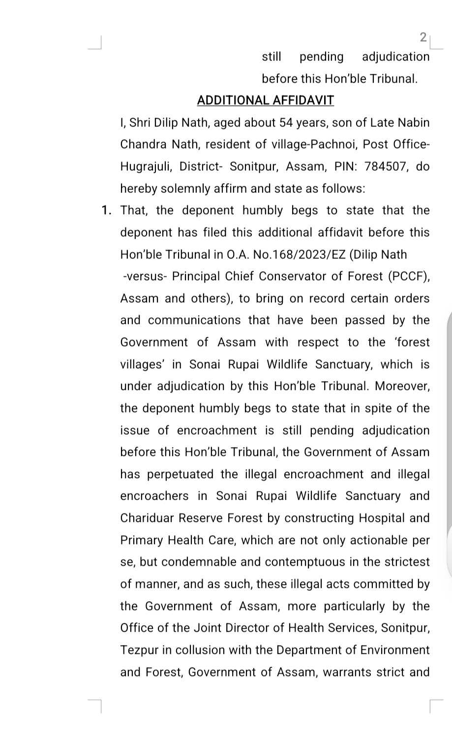 Additional Affidavit filing in National Green Tribunal