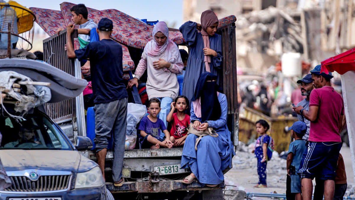 'No Further Delay' To Gaza Ceasefire: France, Germany, UK In Joint Statement Palestinians displaced by the Israeli air and ground offensive on the Gaza Strip flee from Hamad City, following an evacuation order by the Israeli army to leave parts of the southern area of Khan Younis, Sunday, Aug. 11, 2024.