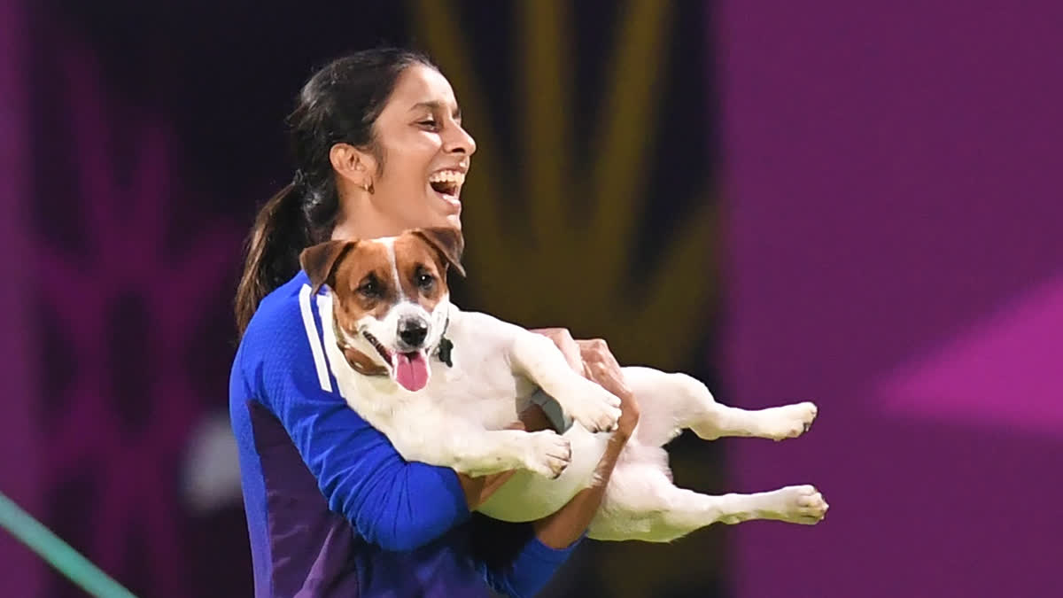Cricketer Jemimah Rodrigues with her pet dog