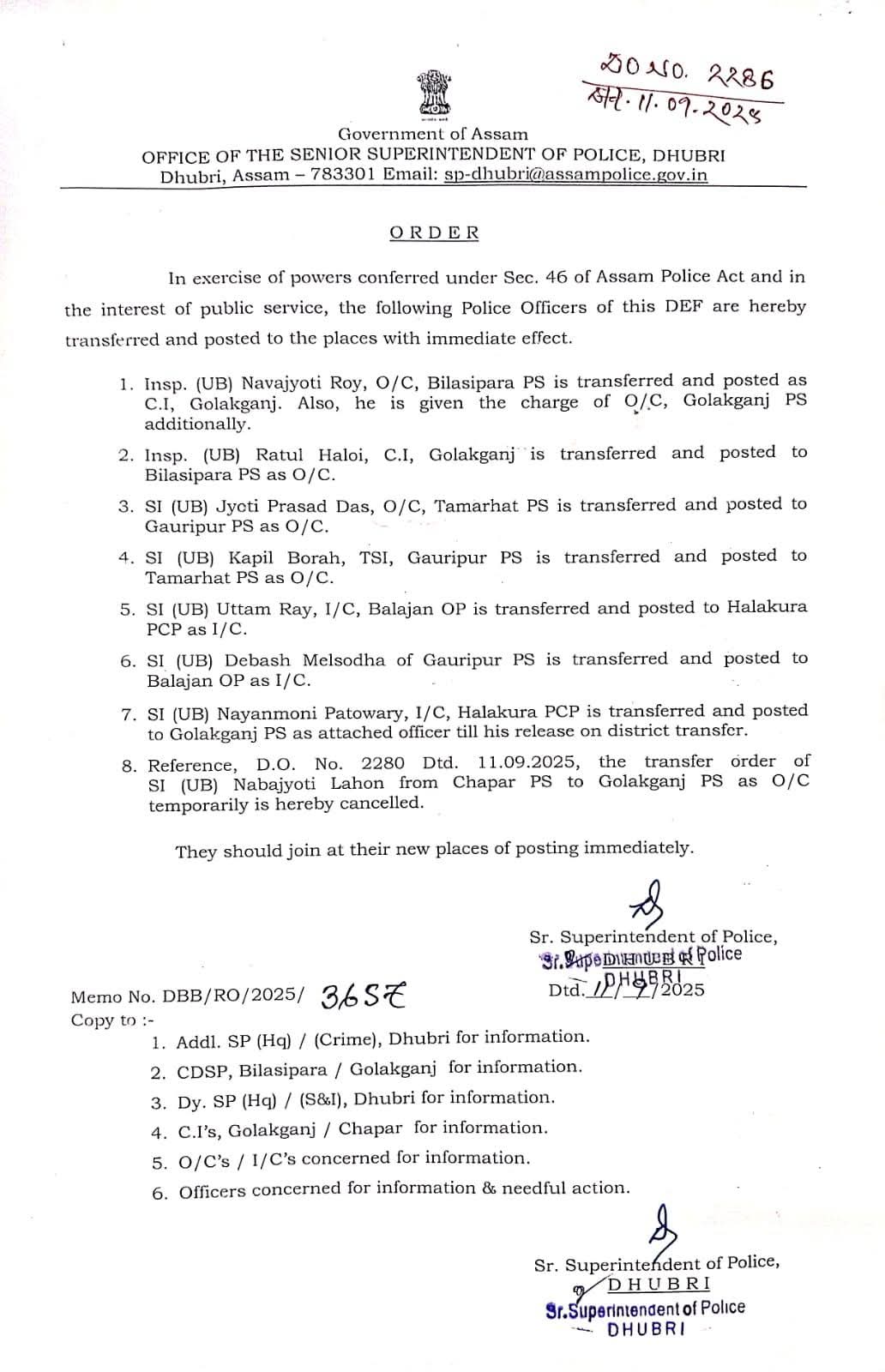 After the Koch Rajbongshi protest, there was a major reshuffle in the Dhubri police