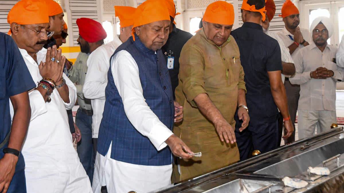 Nitish Kumar during his visit to Takhat Sri Harimandir Ji Patna Sahib on Wednesday.