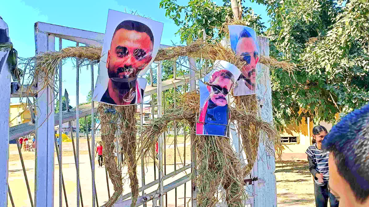 Veer Lachit Sena hanging effigies of Shyamkanu-Shekharjyoti-Siddharth in Lakhimpur